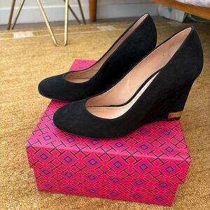 Tory Burch Black Suede Astoria Wedge